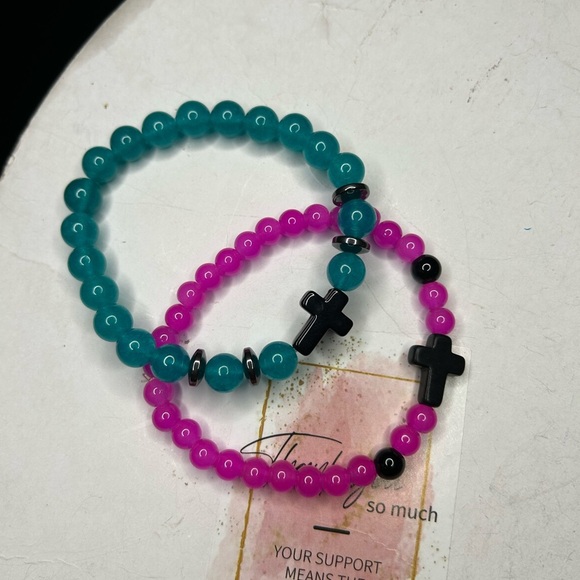 Teal & Purple Cross Bracelet - Picture 3 of 3